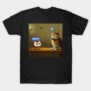 A Cat and An Owl Funny Pet Owner Funny Chit Chat T-Shirt